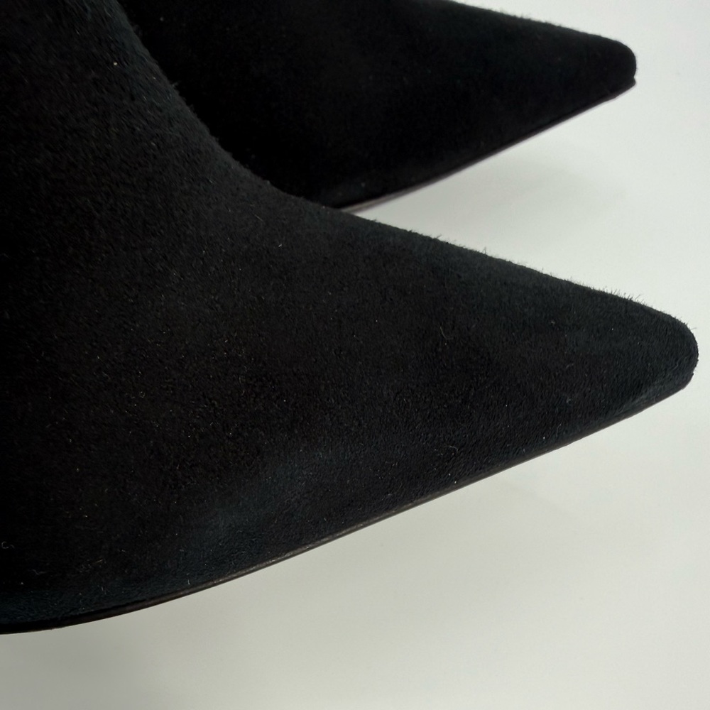 Diane B. Sophisticated Black Suede Knee-High Stiletto Boots with Rhinestone Heel - Picture 6 of 16